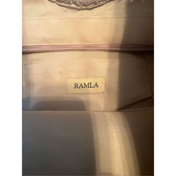 NEW Ramla Woven Tan Crochett Rafia Clutch - Picture 5 of 7